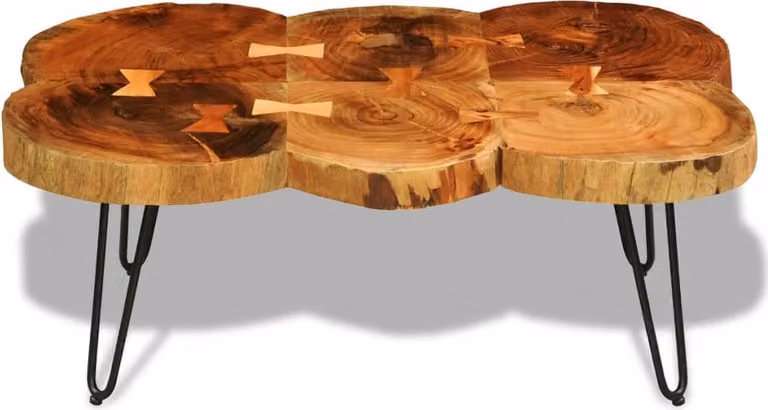 Tavolino da Caffè 35 cm 6 Tronchi in Legno Massello di Acacia