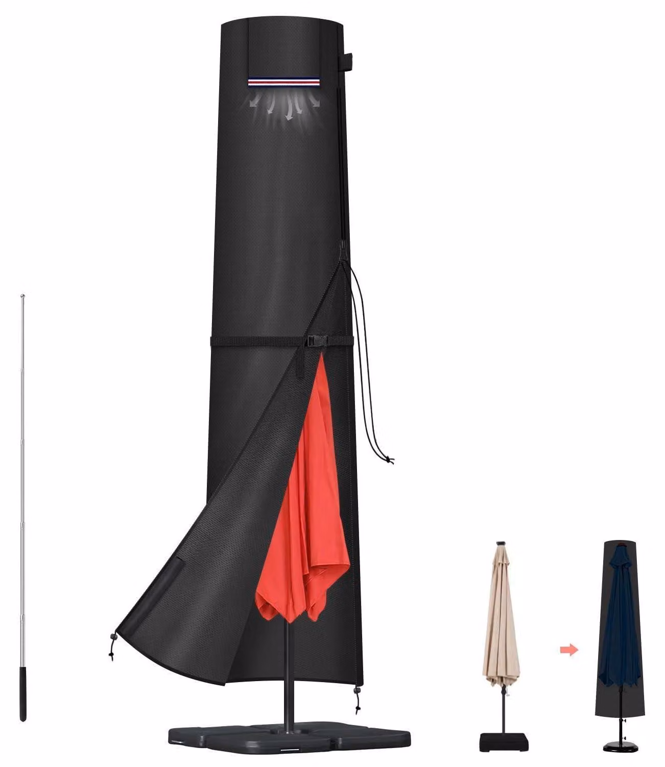 Copertura protettiva per ombrellone da giardino, dimensioni 220x30/50 cm, tessuto Oxford 420D, impermeabile, con supporto, ideale per ombrelloni a vela