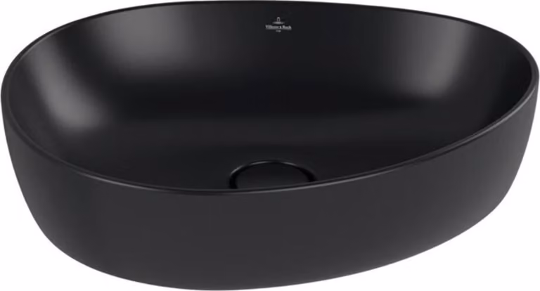 V&B Lavabo da appoggio ANTAO 51x40cm, asimmetrico, senza bacinella, nero puro C-plus
