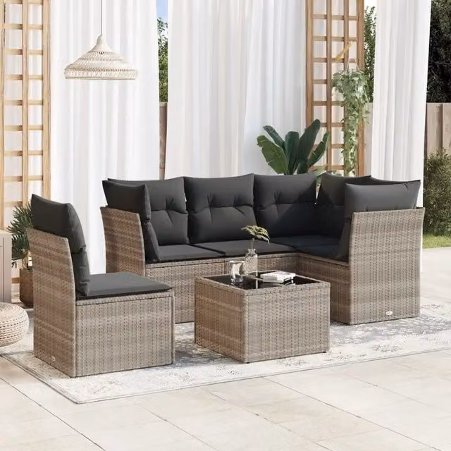Set Divano da Giardino 6pz con Cuscini Grigio Chiaro Polyrattan 3249491