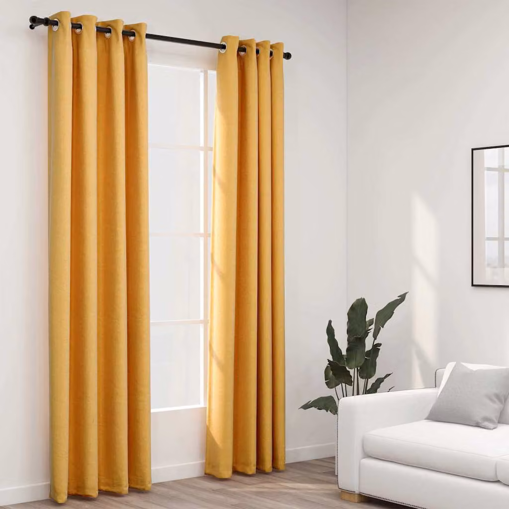 Set di 2 tende oscuranti vidaXL con effetto lino e occhielli, colore giallo, L 140 cm x H 245 cm