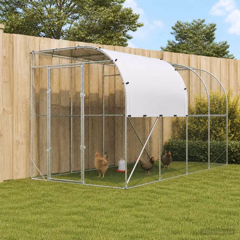 vidaXL Gabbia per Polli Contro il Muro Argento 400 x 200 x 215 cm