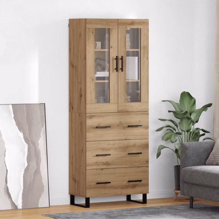 Set di 2 credenze vidaXL in legno e vetro color marrone, stile moderno, L/P/H: 69,5 x 34 x 180 cm