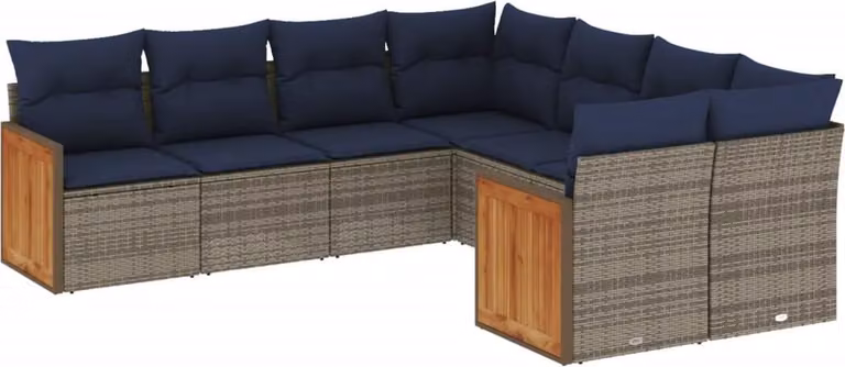 Set Divani da Giardino 8 pz con Cuscini Grigio in Polyrattan