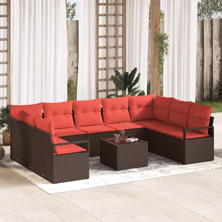 Maison Exclusive - Set di divani da esterno, 10 pezzi, color marrone [Materiale sintetico]: rattan sintetico