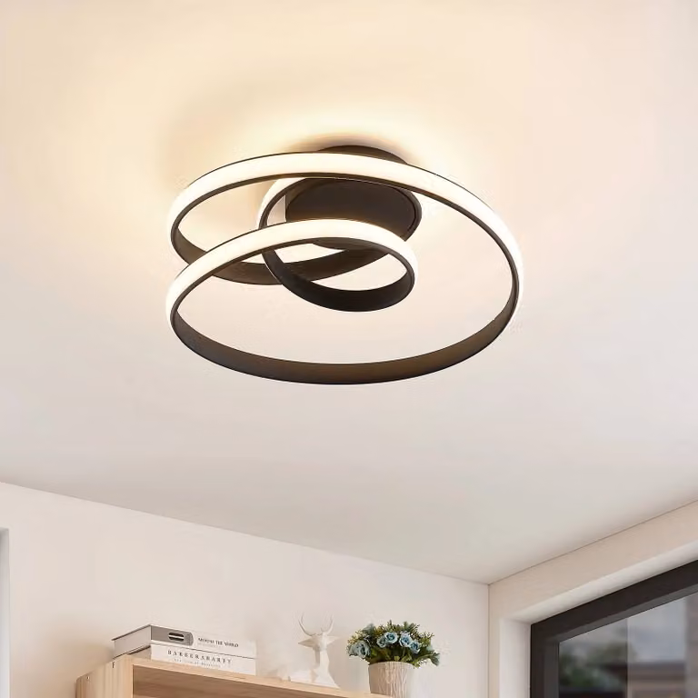 Plafoniera a LED Sakina Lucande, dimmerabile, Nero, Soggiorno / Sala da pranzo, Metallo, Design, Plafoniera LED