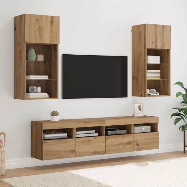 Mobile da Muro per TV con LED 5 pz-Set di 5 Credenza per TV Rovere artigianale