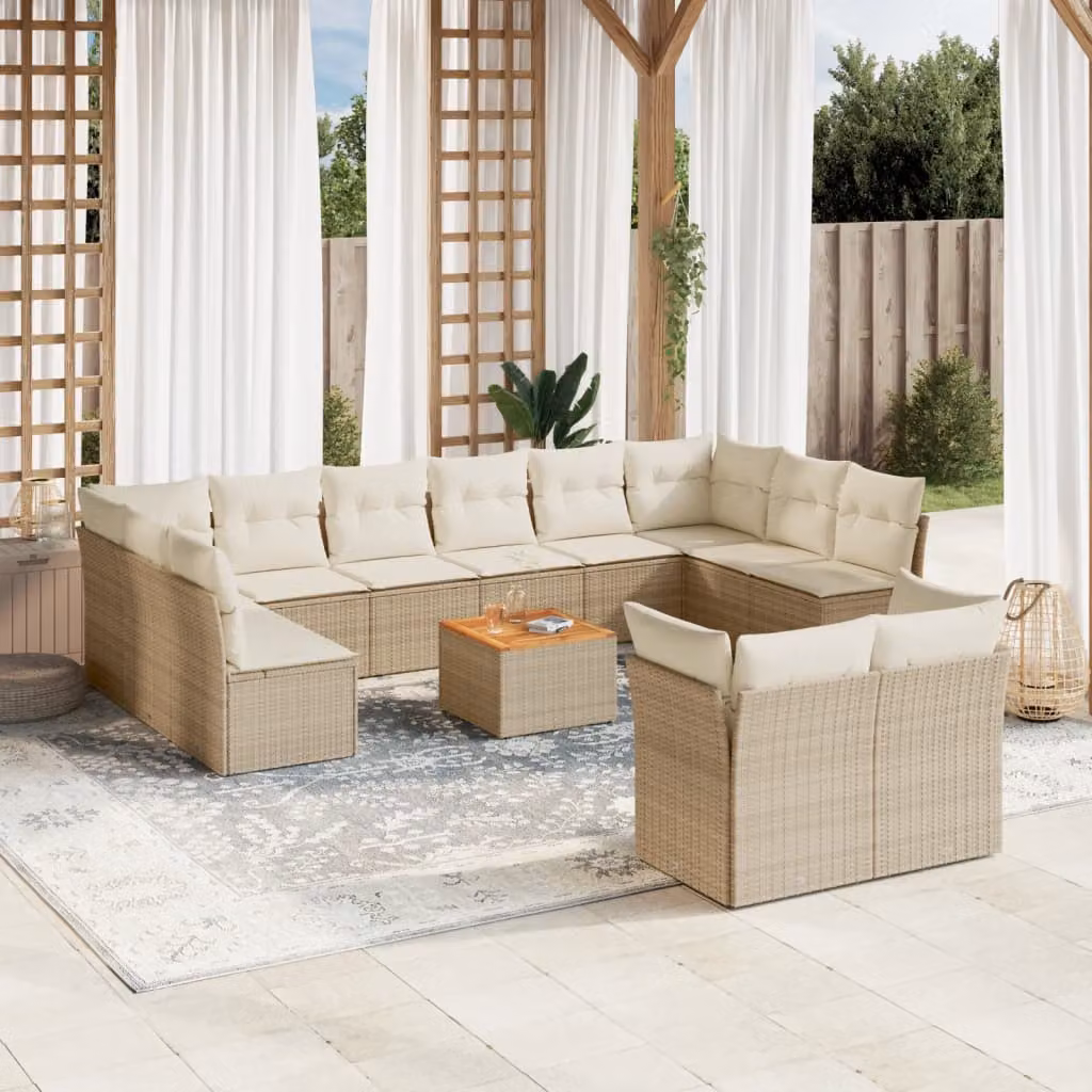 vidaXL Set Divano da Giardino a L in Polyrattan con Cuscini Beige e Tavolino da Caffè – 1