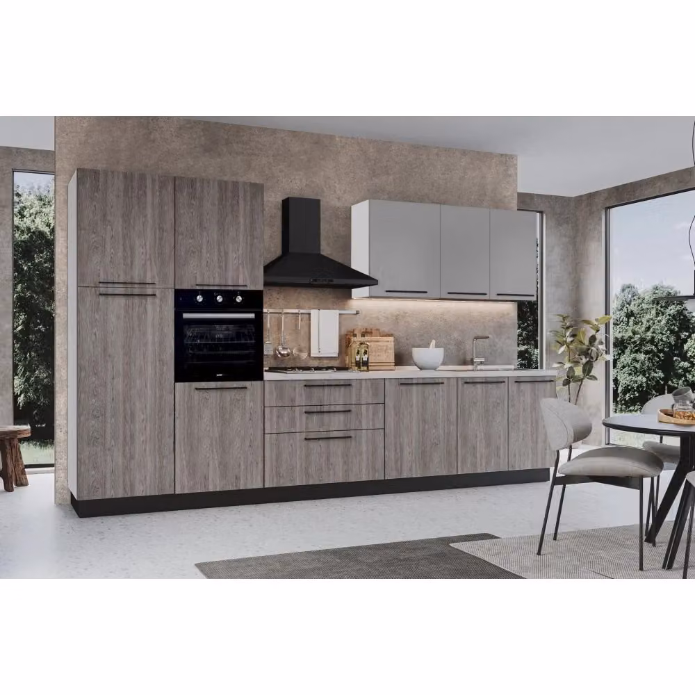 Cucina moderna Veriaffari Iris con elettrodomestici da incasso, colore grigio e bianco, larghezza: 360 cm – 2