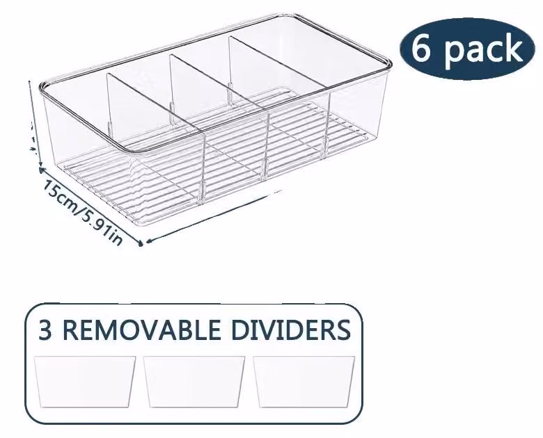 Contenitori di stoccaggio, design trasparente, organizer riutilizzabile, confezione da 6 pezzi
