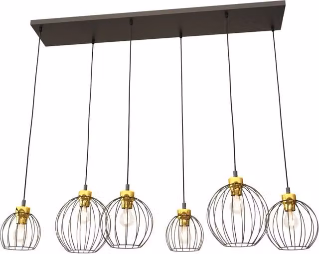 Sospensione Minimal Industrial Euryphaessa 6 Luci Lineari Nera E Oro