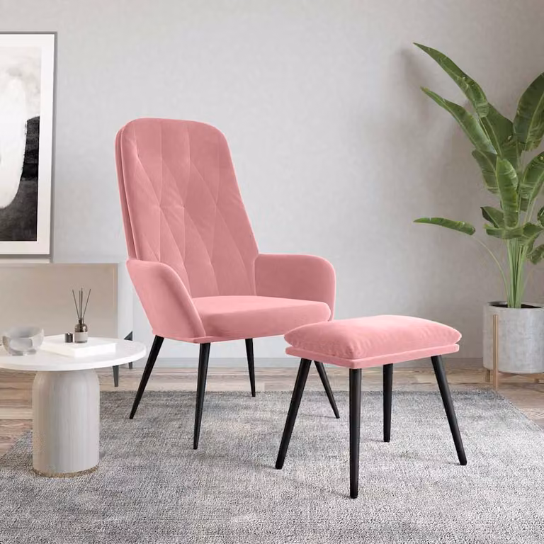 vidaXL Poltrona Relax con Poggiapiedi in Velluto Rosa e Struttura in Metallo