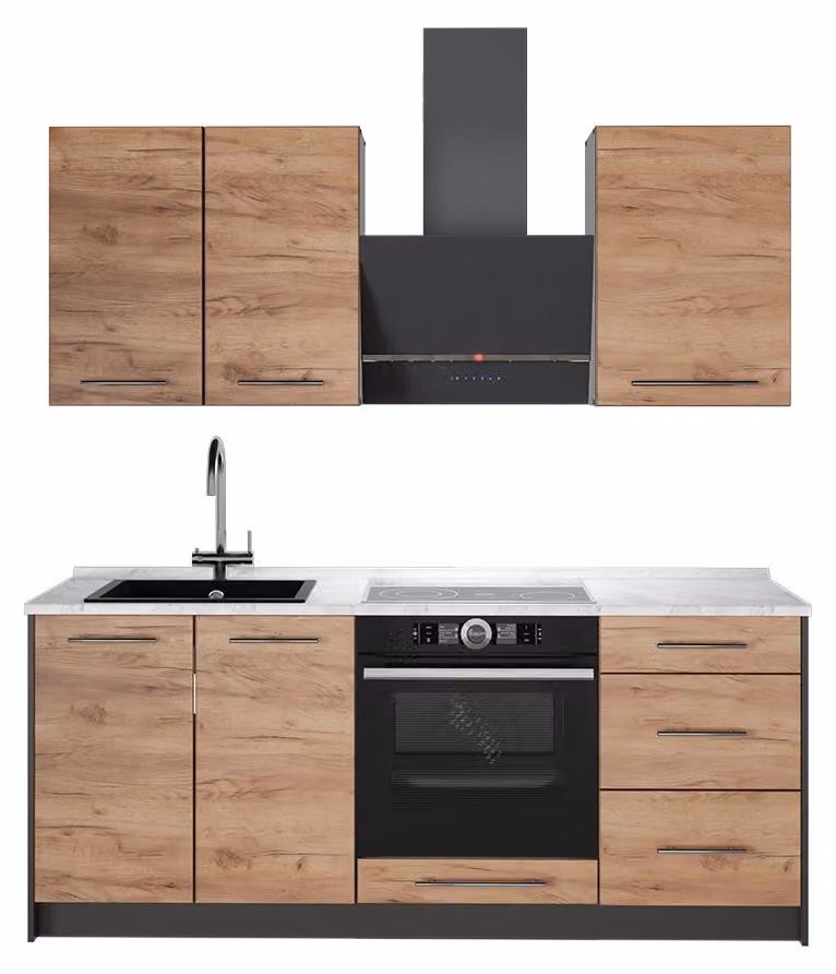 Cucina monoblocco Vicco Fame-Line Rovere dorato/Bianco 190 cm, PL Marmo, Model 64933