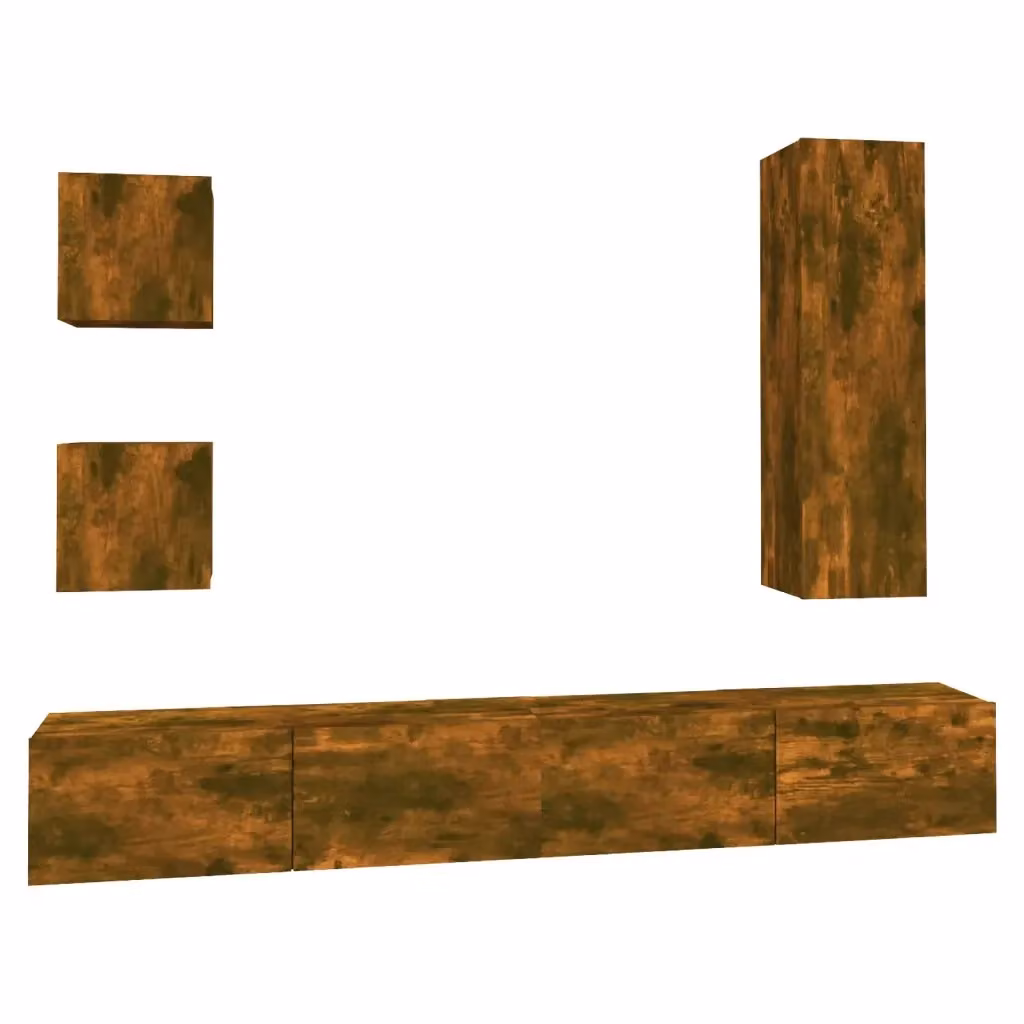 Set di mobili porta TV moderno vidaXL in legno multistrato color rovere fumo marrone con montaggio a parete – 2
