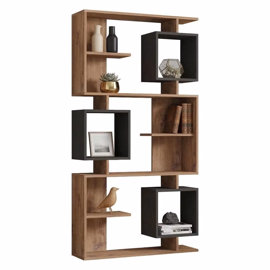 Libreria Moderna DMORA Cergnago con 8 Ripiani in Legno Rovere Marrone L: 90 cm, P: 25 cm, H: 172 cm – 2