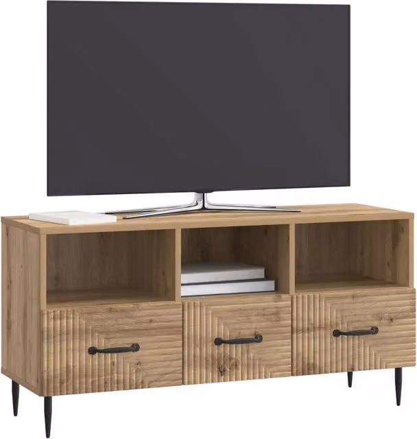 Mobile TV moderno in legno e metallo color marrone con cassetto, L: 102 cm, P: 34,5 cm, H: 50 cm
