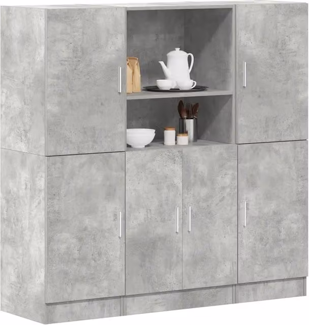 Set di mobili da cucina moderno vidaXL in MDF e composito grigio opaco con ante a battente e scaffali aperti H 131,5 x L 133,0 x P 41,5 cm