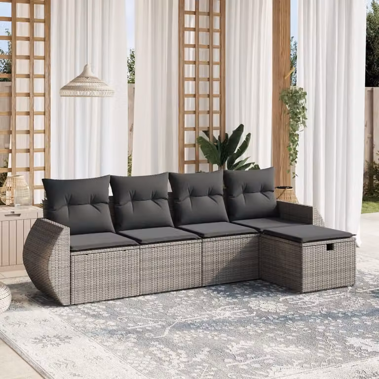 Maison Exclusive - Set divani da giardino 5 pezzi con cuscini grigio polyrattan
