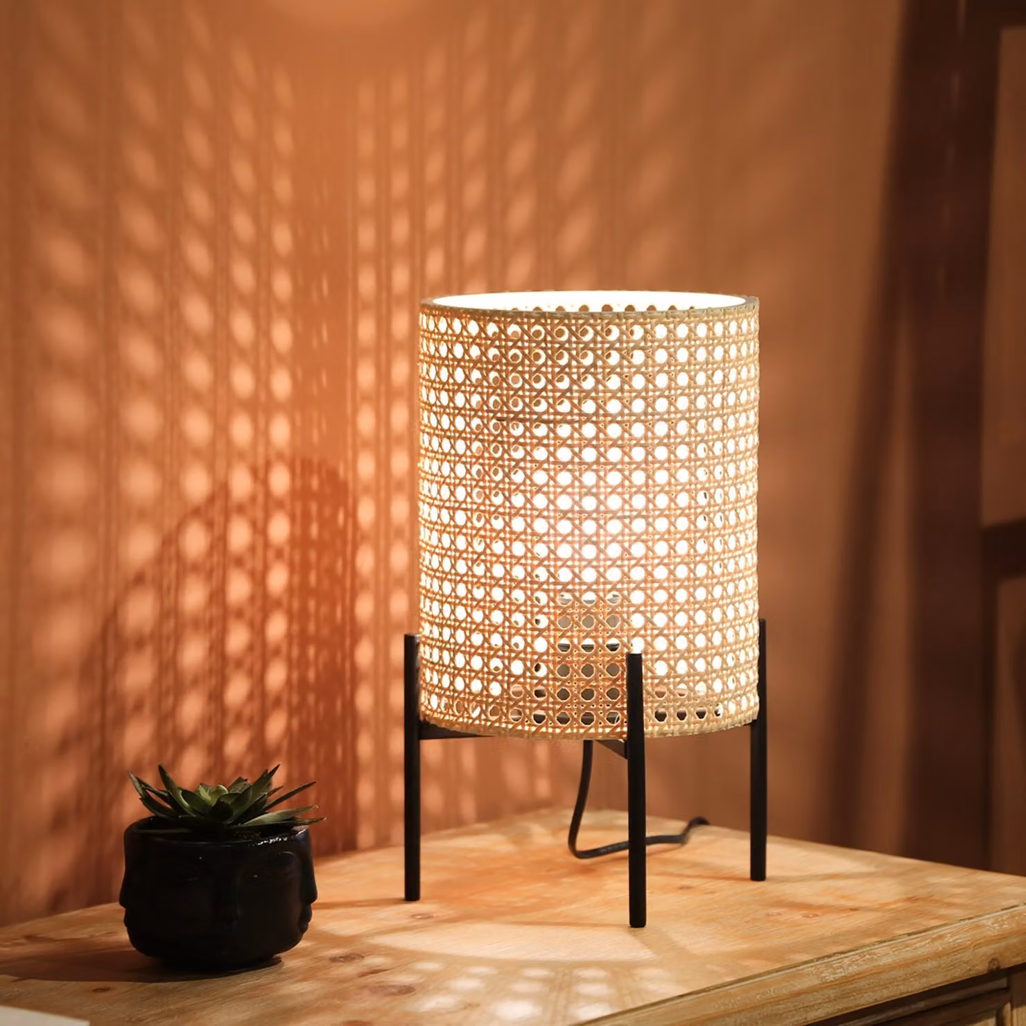 Opviq, AYD-3334, lampada da tavolo, 100 % RATTAN, crema, 19 x 19 x 35 cm