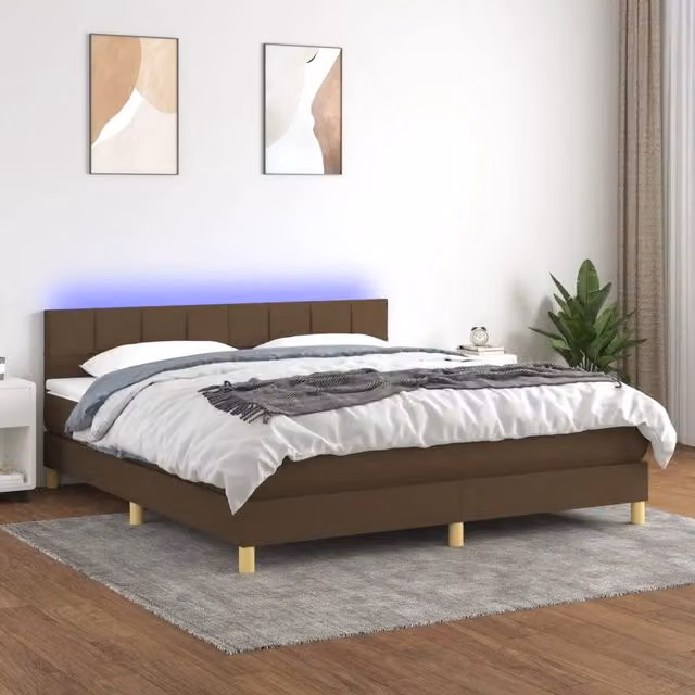 Letto con Materasso a Molle e Illuminazione LED vidaXL, Marrone e Bianco, L/P: 160 x 200 cm – 1
