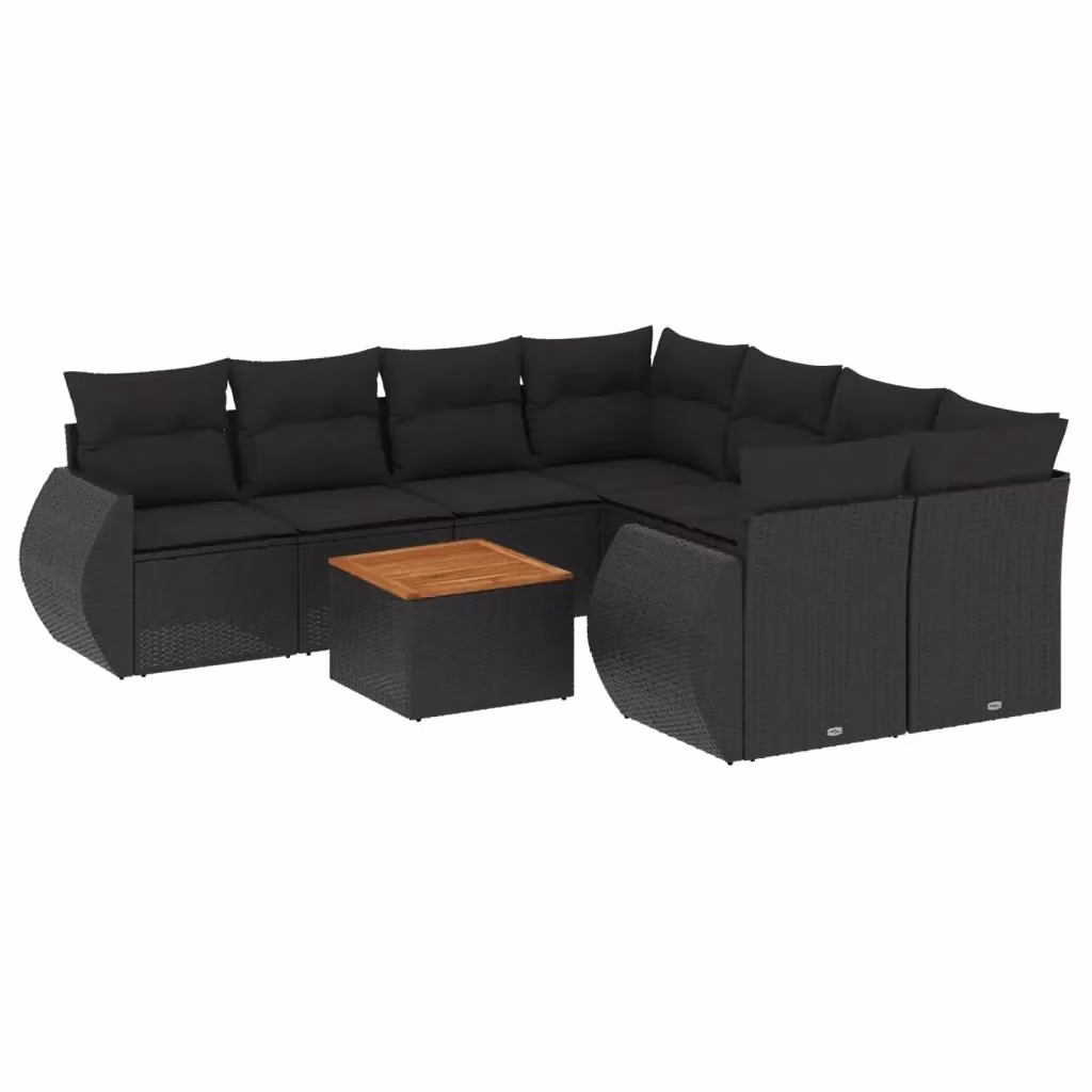 Set di divani da giardino vidaXL in polyrattan nero con cuscini, 9 pezzi – 2
