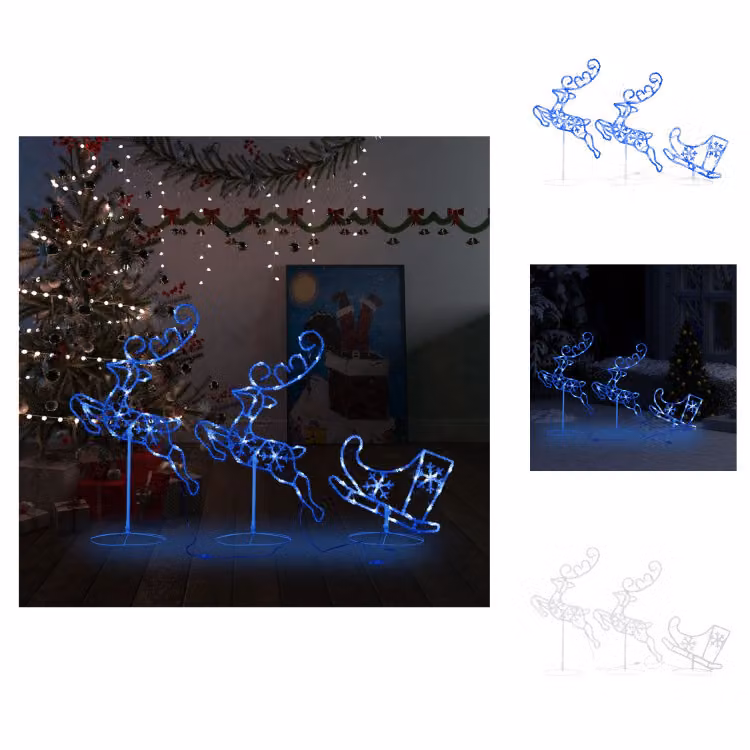 vidaXL decorazione natalizia LED renna e slitta in acrilico 260x21x87 cm blu - Luci di Natale
