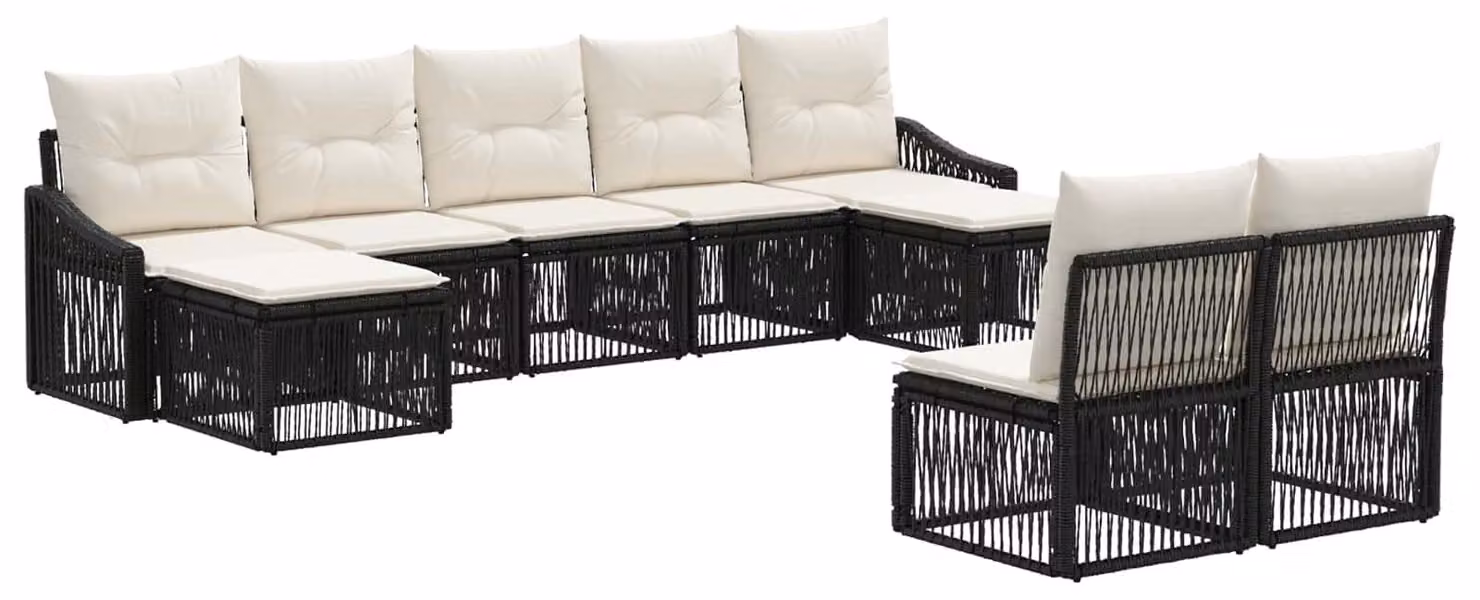 Set da giardino composto da 9 pezzi, colore nero, realizzato in rattan sintetico