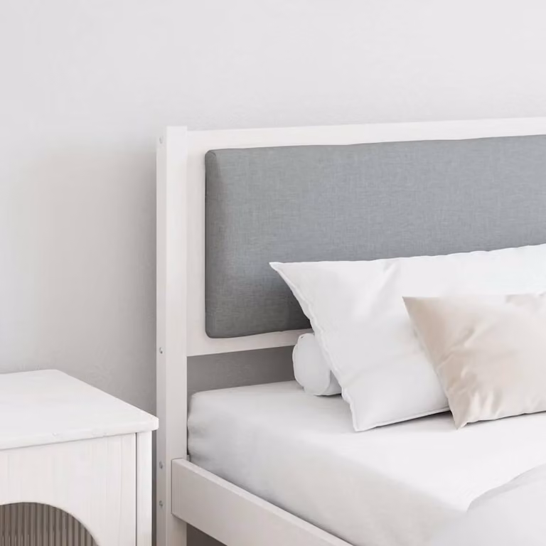 Testiera per letto vidaXL in legno di pino massello e tessuto bianco e grigio