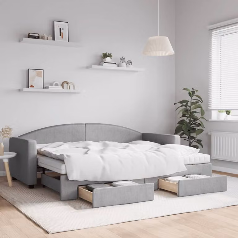vidaXL Divano Letto Estraibile con Cassetti in Tessuto Grigio L: 200 cm, P: 80 cm, H: 75 cm