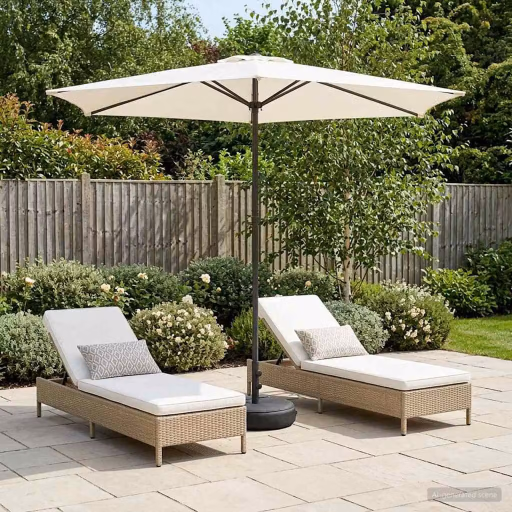 Parasole da giardino vidaXL con base rettangolare in acciaio e copertura in poliestere beige o bianco, L/P: 2,7 x 2,7 m