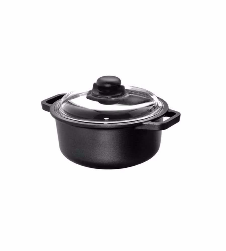 Casseruola in alluminio antiaderente con coperchio in vetro Risoli, colore nero, diametro 20 cm, compatibile con induzione – 2