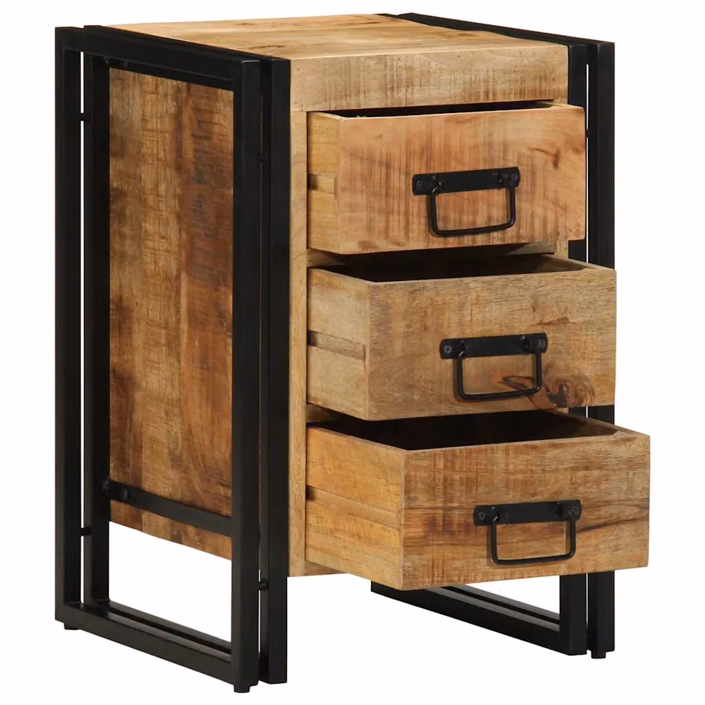 Armadio da Notte vidaXL in Legno di Mango Massello Marrone Stile Rustico L/P/H: 40 x 40 x 59 cm