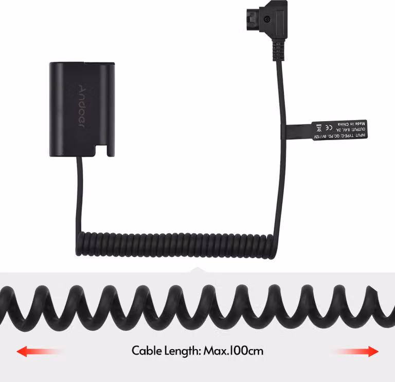 Batteria fittizia Andoer DMW-DCC17 con connettore D-Tap, cavo a molla per accessorio di accoppiamento DMW-BLK22, ricambio per fotocamere Panasonic LUMIX S5 DC-S5 DC-S5K DC-S5GK GH6