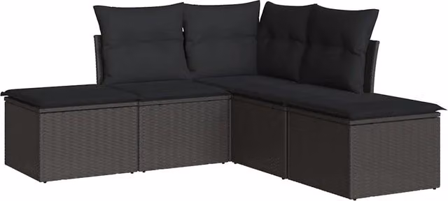 Set Divani da Giardino 5 pz | Set Salotto da Giardino con Cuscini in Polyrattan Nero