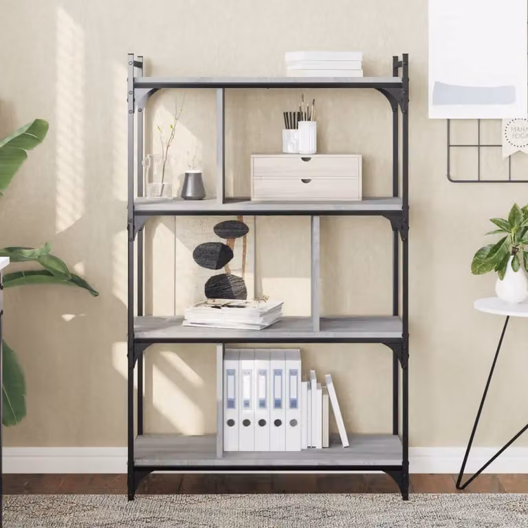 Libreria Industrial vidaXL in Legno e Metallo con 4 Ripiani, Grigio, L 76 cm x P 32 cm x H 123 cm