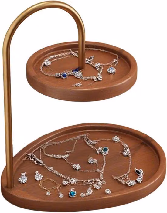 Cassettiera in legno con doppio cassetto – Portaoggetti – Organizer antico per gioielli, orologi e diamanti – Organizer salvaspazio per la cassettiera o il comodino (legno naturale)