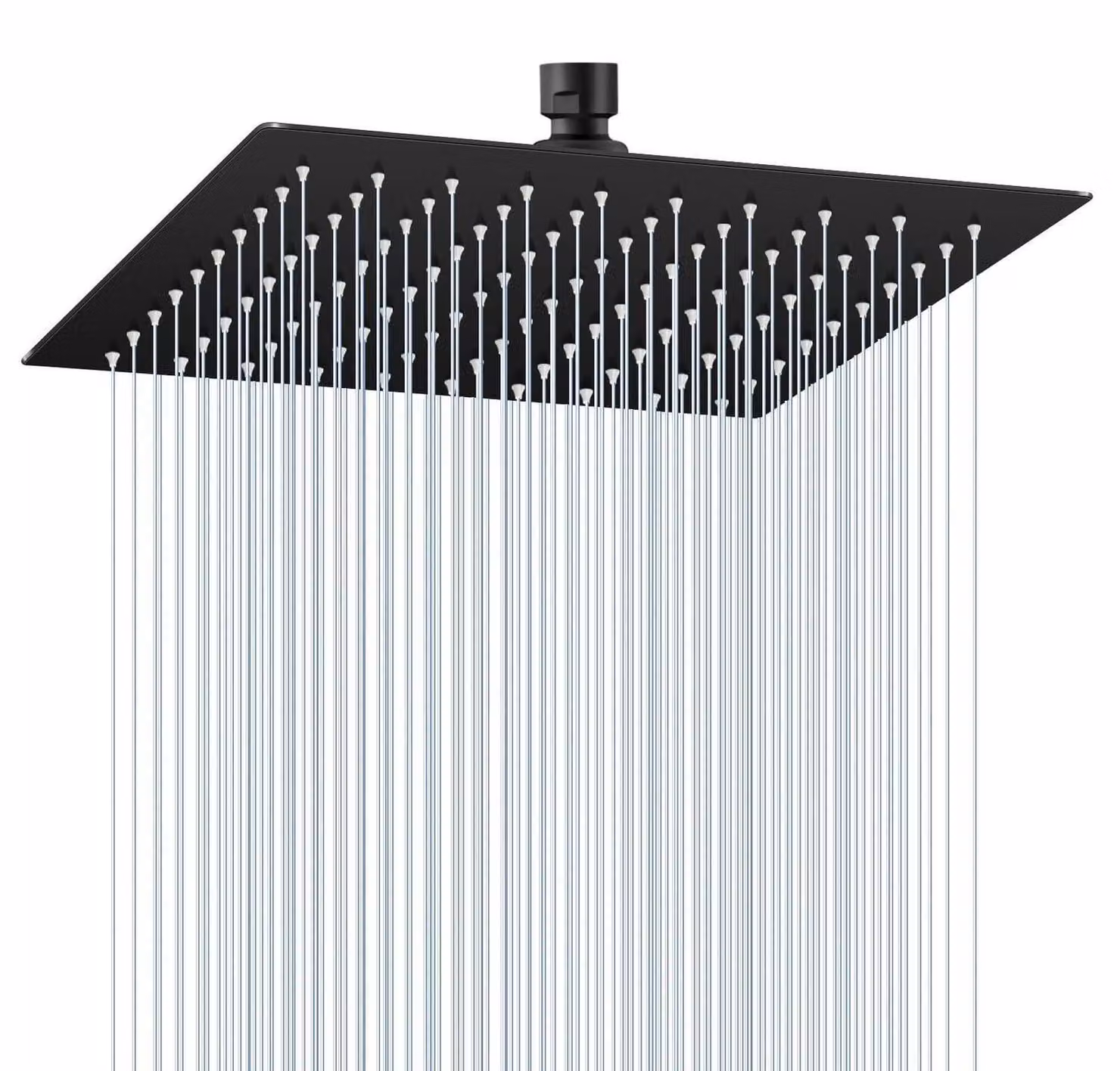 Doccia a pioggia quadrata, 25 cm, nera, in acciaio inossidabile, a risparmio idrico, con 121 ugelli anticalcare, erogazione a cascata a 360°, montaggio a soffitto, finitura opaca
