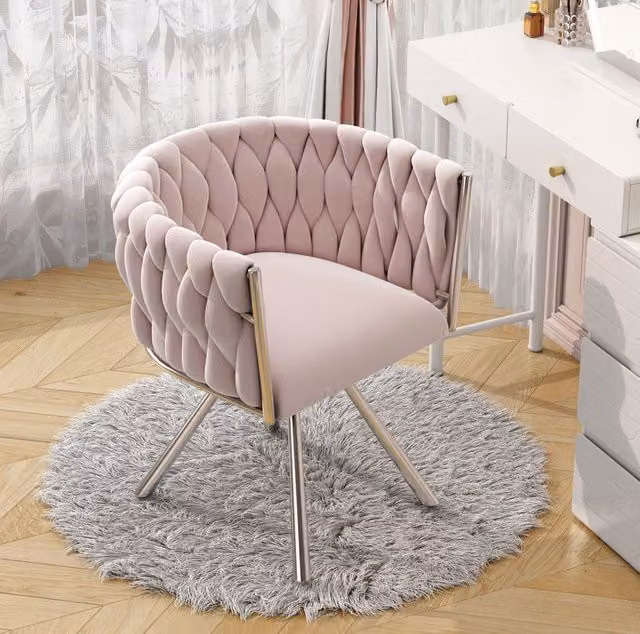 Sedia da toeletta ULEVR girevole a 360¡ã in velluto rosa con schienale curvo e struttura in acciaio a 4 gambe