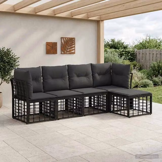 Set di divani da esterno Nero Poliestere 3437459