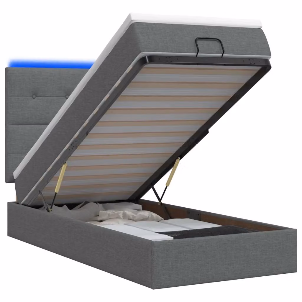 Letto Ottomano con Materasso Ibrido e Illuminazione LED vidaXL, Grigio e Bianco, L 100 x P 200 x H 203 cm – 2