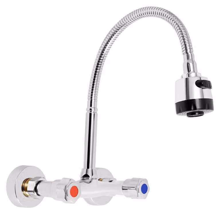 Miscelatore a parete moderno - Rubinetto per cucina e bagno - Rotazione a 360° - Estensibile fino a 45 cm - Acqua calda e fredda - Argento