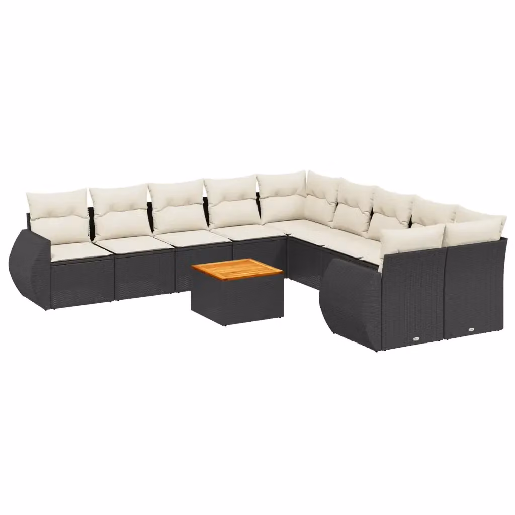 vidaXL Set Divani da Giardino 11 pz in Polyrattan Nero con Cuscini e Tavolino da Esterno a Forma di L – 2