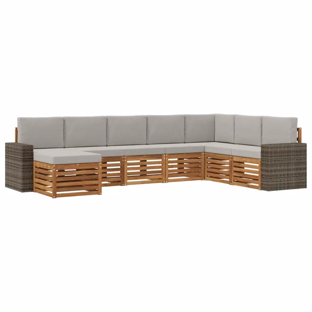 Set di divani da esterno a L con ottoman vidaXL in legno di acacia, beige e grigio, 8 pezzi – 2