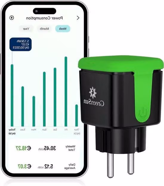 Supporto per presa Wi-Fi da esterno con timer e contatore di energia - Impermeabile IP44, 24 GHz, 16 A - Supporto per presa da esterno
