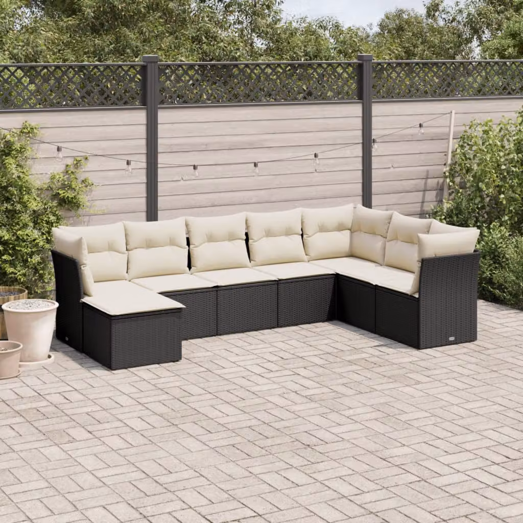 vidaXL Set Divano da Giardino a L con Cuscini 8 pz Nero in Polyrattan e Acciaio – 1