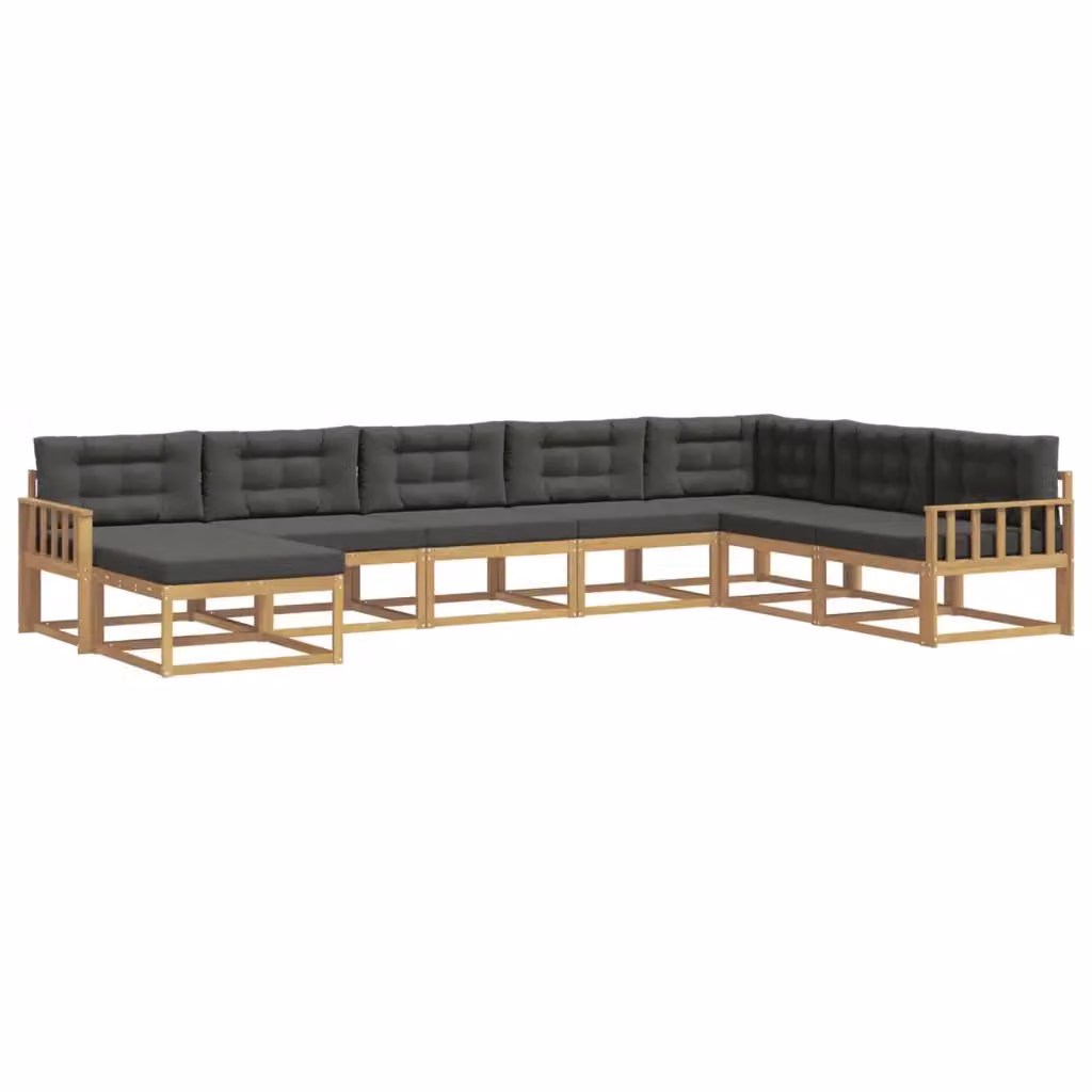Set di divani da esterno a L vidaXL in legno di acacia con cuscini, Bianco, Antracite e Marrone – 2