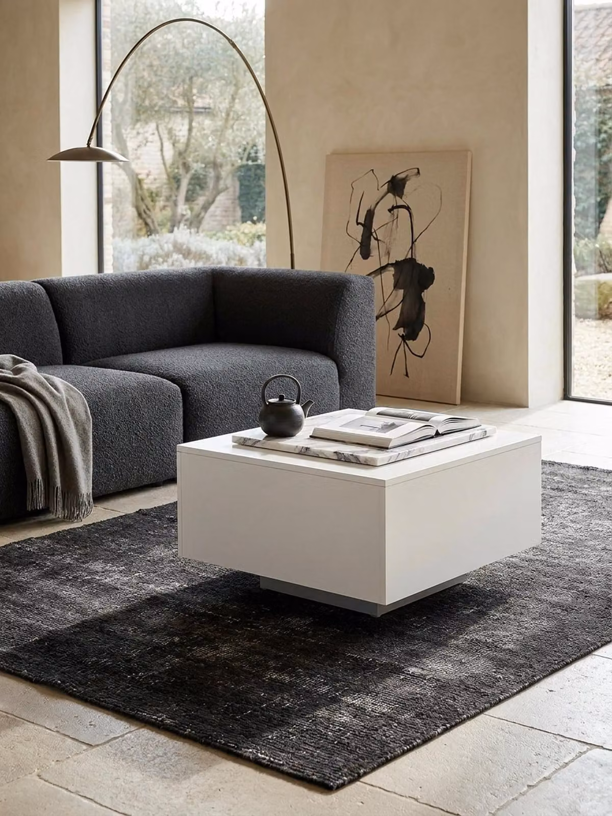 Tavolino WL5.832 Legno 60 x 60 x 35,5 cm Pannello truciolare, Tavolino da salotto Coffee Table Modern, Tavolino quadrato bianco, Tavolino da salotto di design, Tavolino da salotto bianco