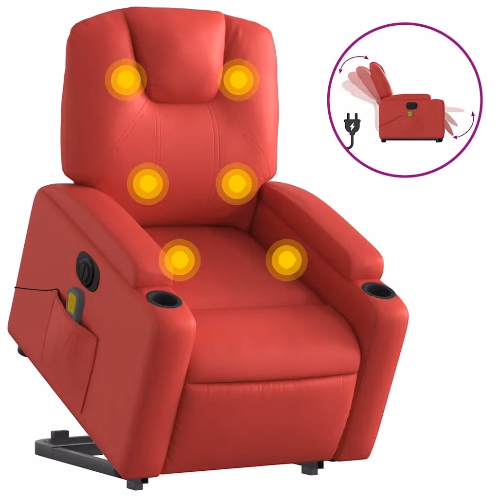 Poltrona Alzapersona Reclinabile Elettrica vidaXL in Similpelle Rossa con Braccioli per Senior – 2