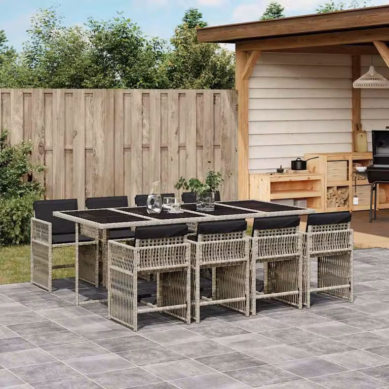 vidaXL Set Pranzo da Giardino 9pz in Polyrattan con Piano in Vetro e Cuscini Grigio Antracite