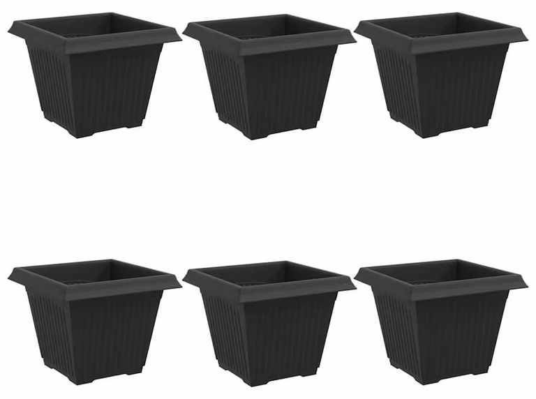 Vaso quadrato per fiori 6 pcs Nero 38 x 38 x 30 cm Plastica